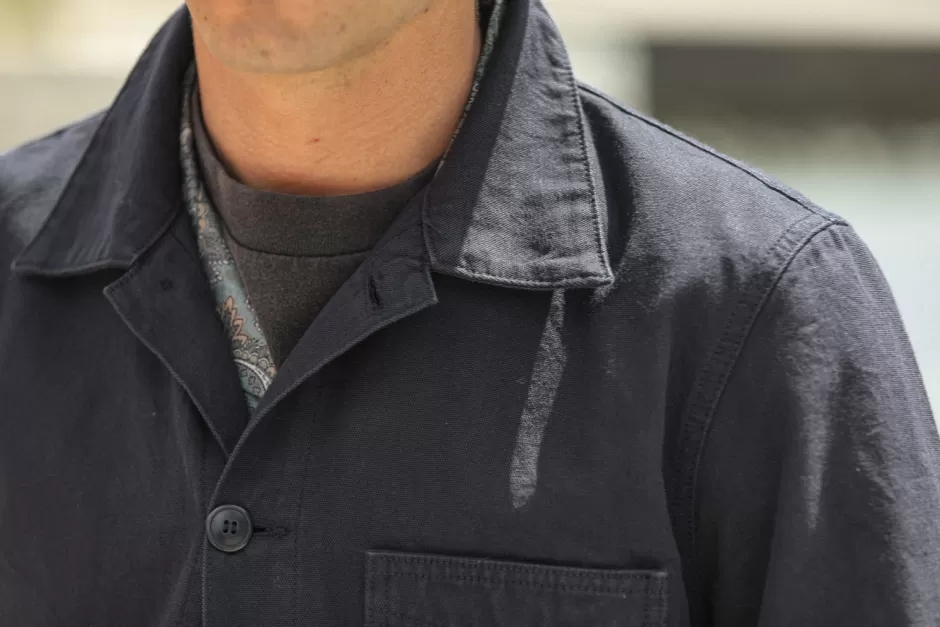 Outlet Drapeau Noir Veste Worker Canvas Japonais Navy - New Fit