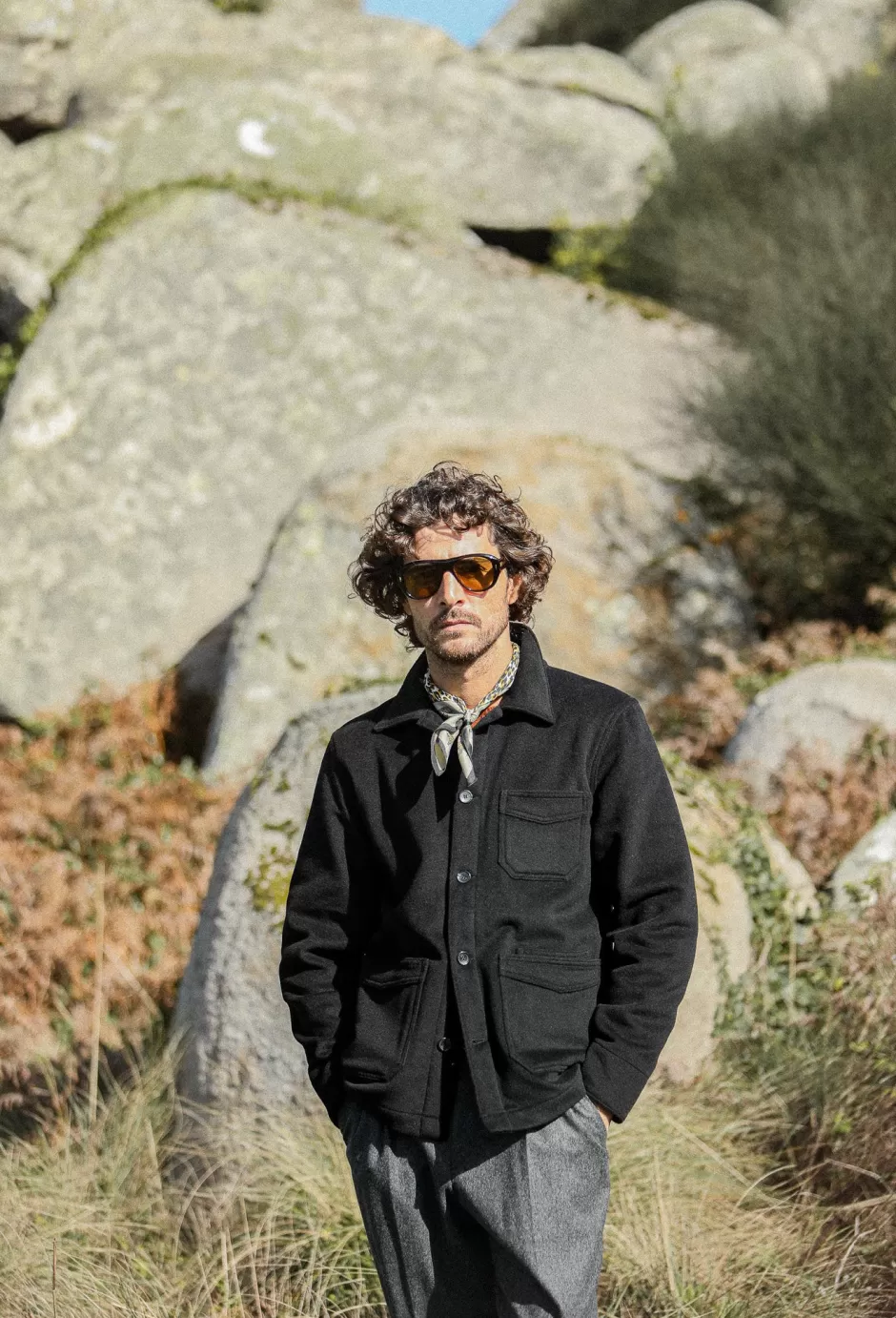 Best Sale Drapeau Noir Veste Worker Laine & Cachemire e Noir